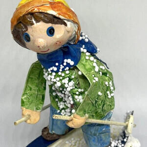 Boy Skiing Paper Mache‎ Styrofoam Large 7.5" Christmas Ornament Vintage